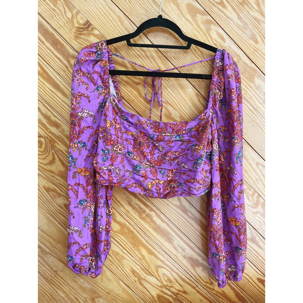 Urban Outfitters Bambi Purple Floral Crop Long Sleeve Top - Picture 3 of 8